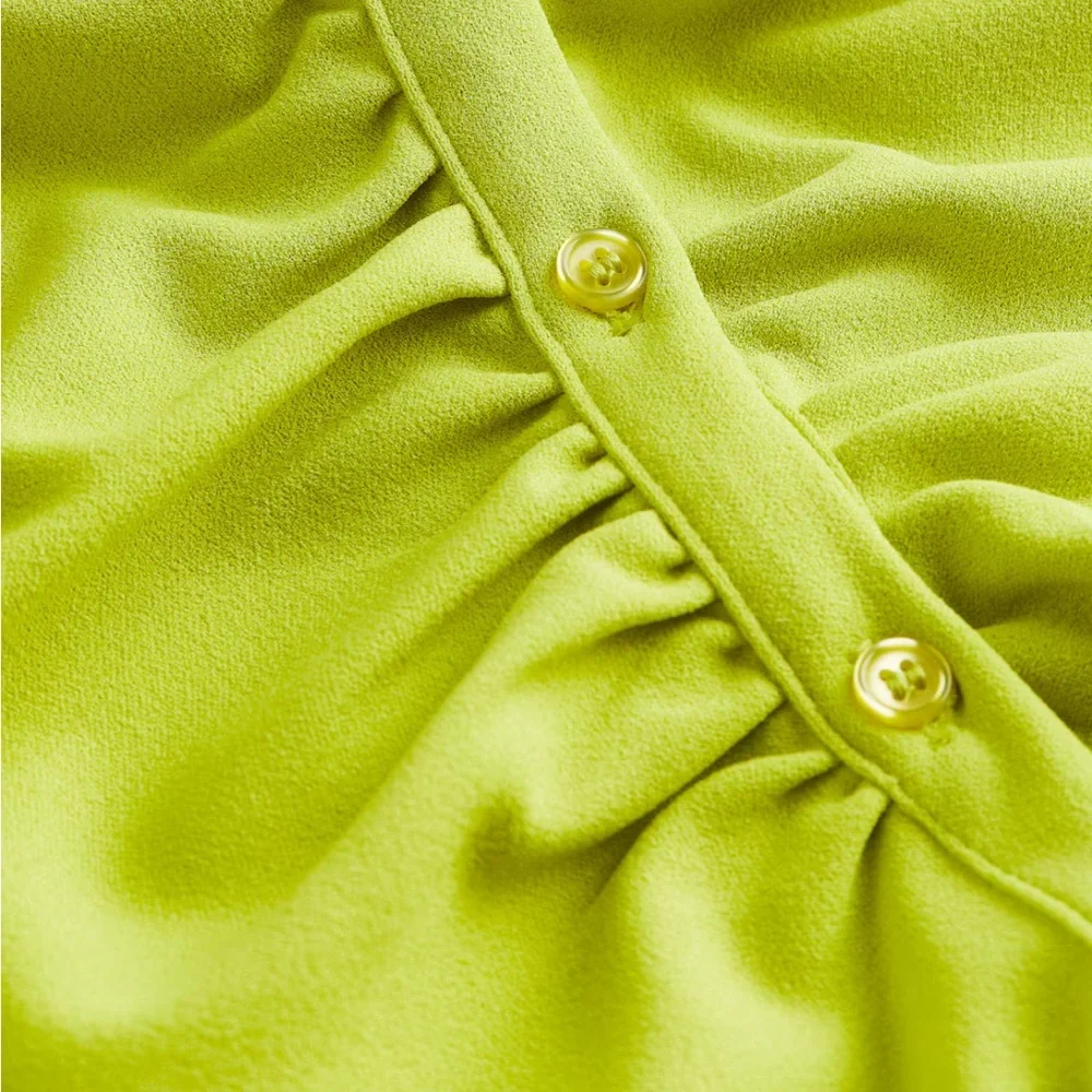 HM New Green Button Front Draped Dress XL Chic Collared Shirt Dress Cocktail